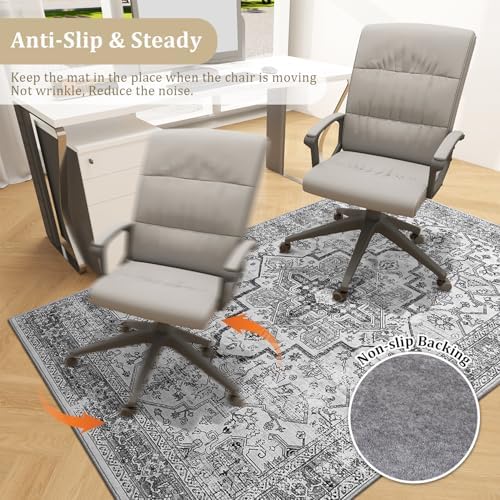 chakme Office Chair Mat for Hardwood Floor, 60"x45" Easy Glide Computer Desk Mat Protector for Rolling Chair Under Desk Rug Nonslip Backing, Machine Wash, (Boho) - Image 5