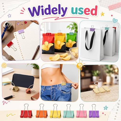 Yexiya 300 Pcs Medium Binder Clips, 1.25 Inch Paper Clamps,Bright Color - Image 6