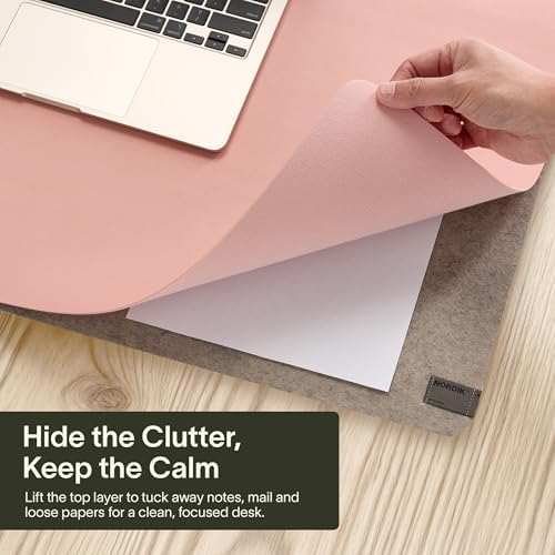 Nordik Felt and Leather Desk Mat - Dual Layer Desert Blush 35 x 17 in - Image 2