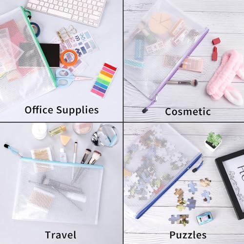 EOOUT 24pcs Mesh Zipper Pouch Bags, for Organizing Storage, Waterproof Zipper Pouches, Letter Size, File Bags for Toys, Puzzle, Board Games - Image 5