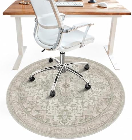 5FT Round Office Chair Mat for Hardwood Floor, Non-Slip Washable Mint by BESBLEE