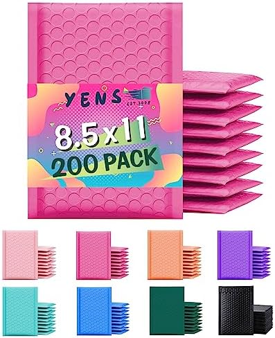 Yens Bulk Hot Pink Poly Bubble Mailers 8.5x12 200 Pack Usable 8.5x11 by YensPackage