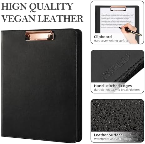 Ospelelf Zippered Padfolio Portfolio Folder, Leather Clipboard with Storage, 3 Ring Binder 1 Inch,12.1” Tablet Sleeve, 5 Dividers with Pocket, Refillable Notepad, Card Slot (Classic Black) - Image 5