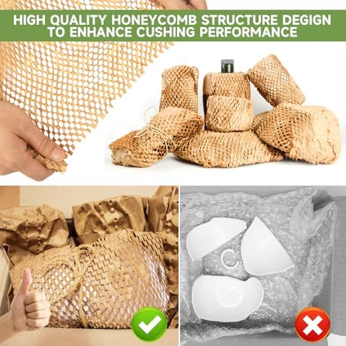 Honeycomb Packing Paper Wrap 15''x328', Substitute Alternative for Bubble Cushioning Wrap for Moving Shipping Packaging, Recyclable Moving Supplies with 48 Fragile Sticker Labels - Image 3