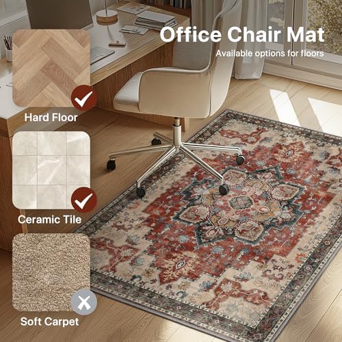 5FT Round Office Chair Mat for Hardwood Floor, Non-Slip Washable Annatto - Image 3