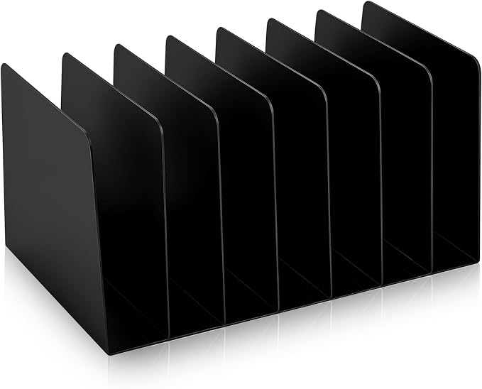 Suzile Metal Desktop File Organizer, 7 Compartments, Vertical File Sorter, Black, 5.51" W x 8.78" L x 4.49" H, Office, Reception Areas, Workspace by Suzile