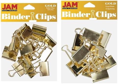 JAM PAPER Colorful Binder Clips Assortment - Medium & Large Size - Gold Binderclips - 27 Clips/Pack by JAMPaper