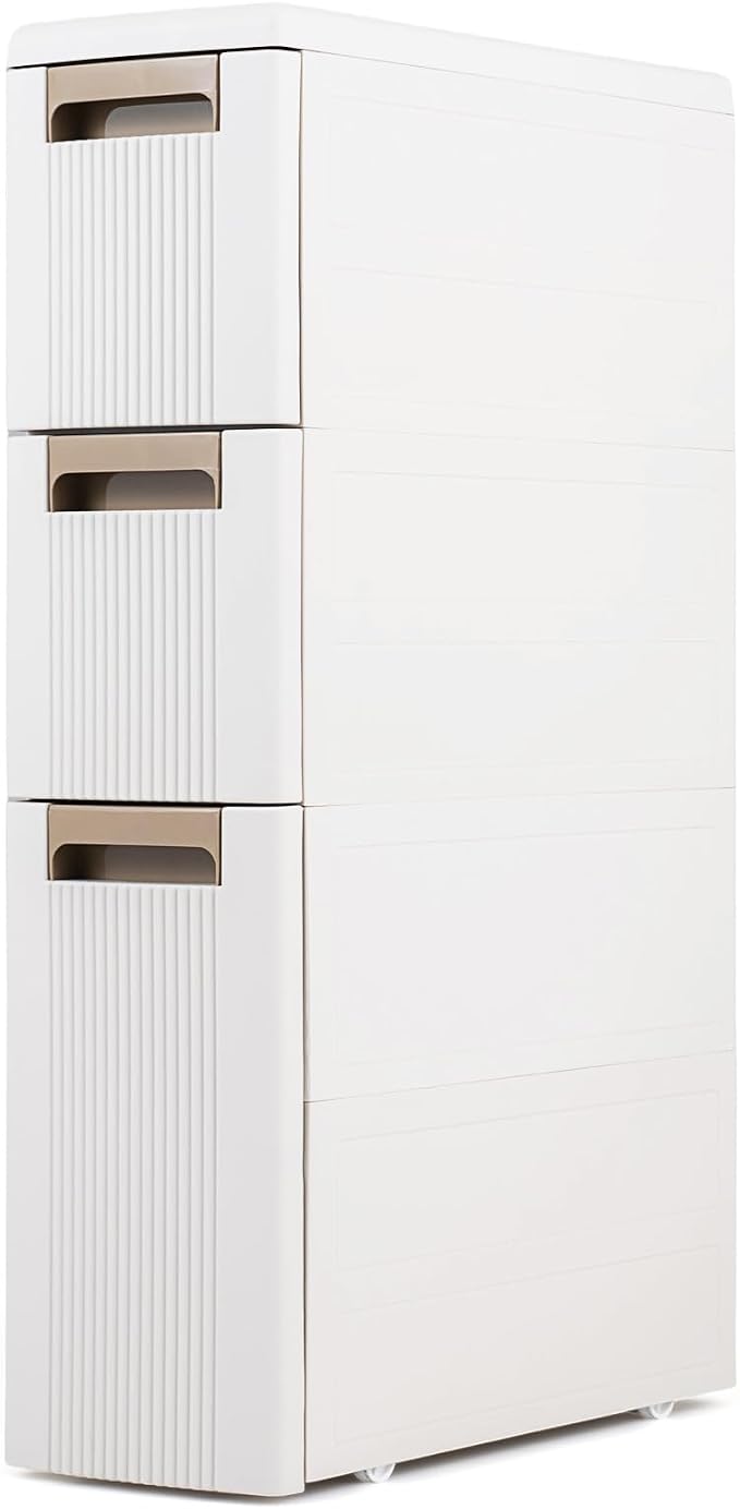 Giantex 3-Tier Narrow Storage Cabinet, Slim Rolling Cart with 3 Drawers & 2 Removable Dividers, Plastic Storage Organizer with Wheels for Small Spaces Bathroom Kitchen by Giantex