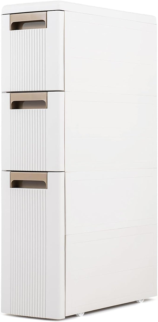 Giantex 3-Tier Narrow Storage Cabinet, Slim Rolling Cart with 3 Drawers & 2 Removable Dividers, Plastic Storage Organizer with Wheels for Small Spaces Bathroom Kitchen by Giantex