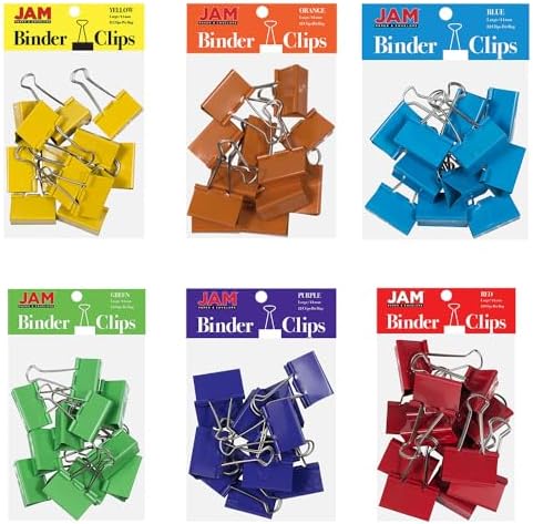 JAM PAPER Colorful Binder Clips Assortment - Large - 1 1/2 Inch (41 mm) - Assorted Rainbow Colors - 72 Binderclips/Pack by JAMPaper