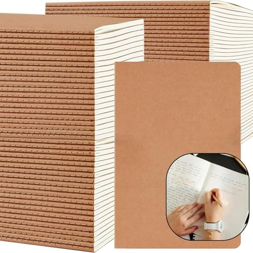 100 Pack A5 Lined Kraft Notebook Journals 8.3x5.5 In，Travel Journals Notebooks Bulk，Subject Notebooks 34 Sheets 68 Pages for Writing School Office Supplies (Lined-100 Pack) by PetPartisan