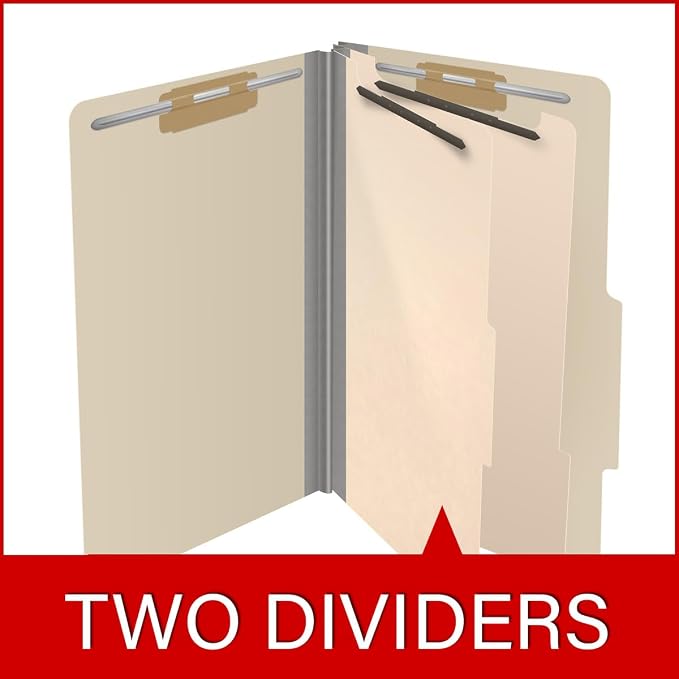 25 Pt. Pressboard Classification Folders, 2/5 Cut ROC Top Tab, Legal Size, 2 Dividers, Manila (Box of 10) - Image 8