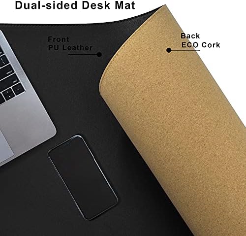Cacoy 48"x24" Dual-Sided Desk Pad Blotter, Cork & PU Leather Desk Mat,Black - Image 5