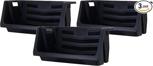 Mighty Tuff Heavy Duty Nesting Stack Bins, Pack of 3, Extra-Large Handles, Wide Front Opening, Interlocking, Stack Vertically, Holds Up to 100 Pounds, Black by MightyTuff