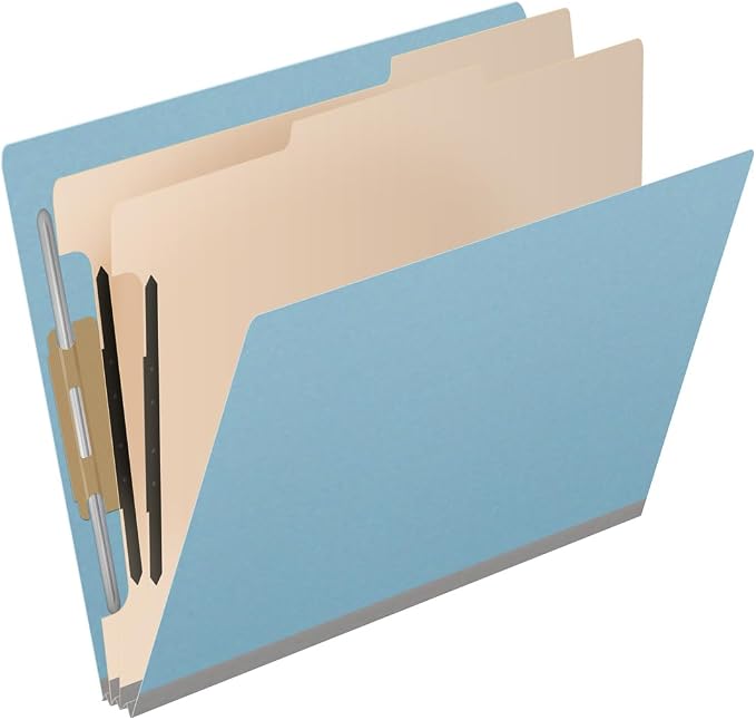 25 Pt. Pressboard Classification Folders, Full Cut End Tab, Letter Size, 2 Dividers, Light Blue (Box of 10) - Image 2