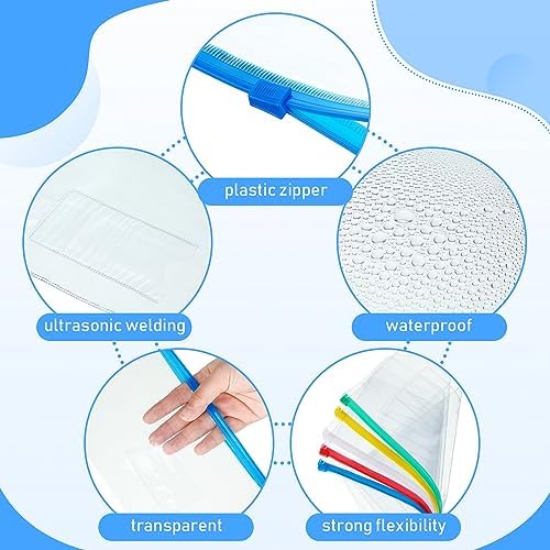 Zhehao 300 Pcs A6 Zipper Pouch Bulk, Clear Pencil Envelopes, Multicolor - Image 3