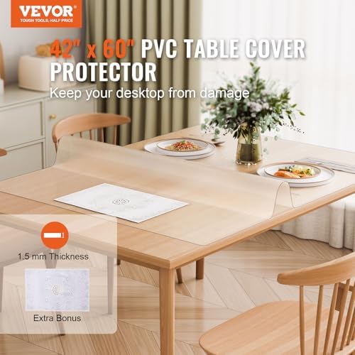 VEVOR Plastic Table Cover, 42 x 60 Inch 1.5 mm Thick Frosted Rectangle PVC Desk Mat Protector, Waterproof & Easy Cleaning Pad Tablecloth, for Office, Dresser, Dining Room, Night Stand - Image 2