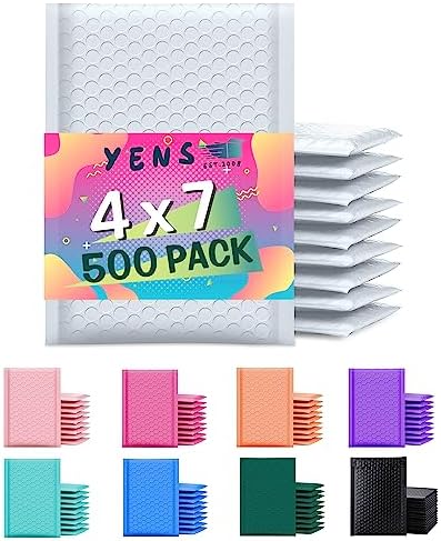 Yens Bulk White Poly Bubble Mailers 4x8 500 Pack Usable 4x7 by YensPackage