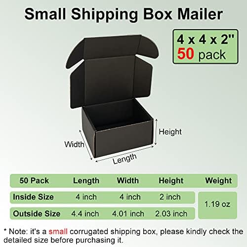 50 Pack 4x4x2'' Small Shipping Boxes, Black Corrugated Cardboard Literature Mailers, Mailing Packaging Supplies for Small Business (BK442-50) - Image 2