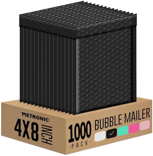 Metronic 1000 Pack Bubble Mailer 4X8 Inch Black Waterproof Padded Envelopes by METRONIC