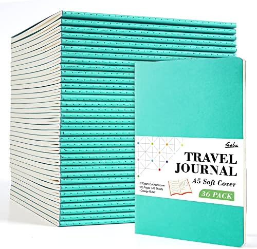 36 Pack Soft Cover Journal Bulk, Feela Lined Blank Travel Journal for Women Men Writing, Notebooks College Ruled for Work, Note Taking Notebook School Business Supplies, 8.2” x 5.5”, A5, Emerald by feela