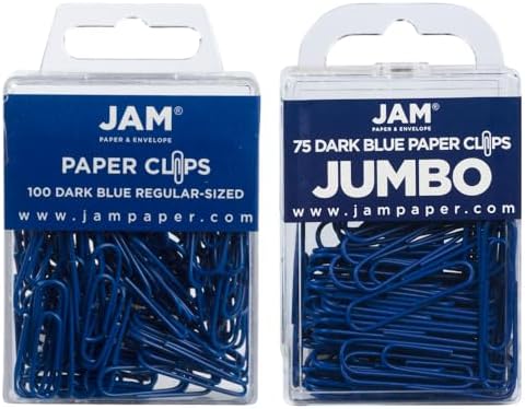 JAM PAPER Combo Pack Colorful Paper Clips - Standard & Jumbo - Dark Blue Paperclips - 1 Pack of 100 & 1 Pack of 75 by JAMPaper