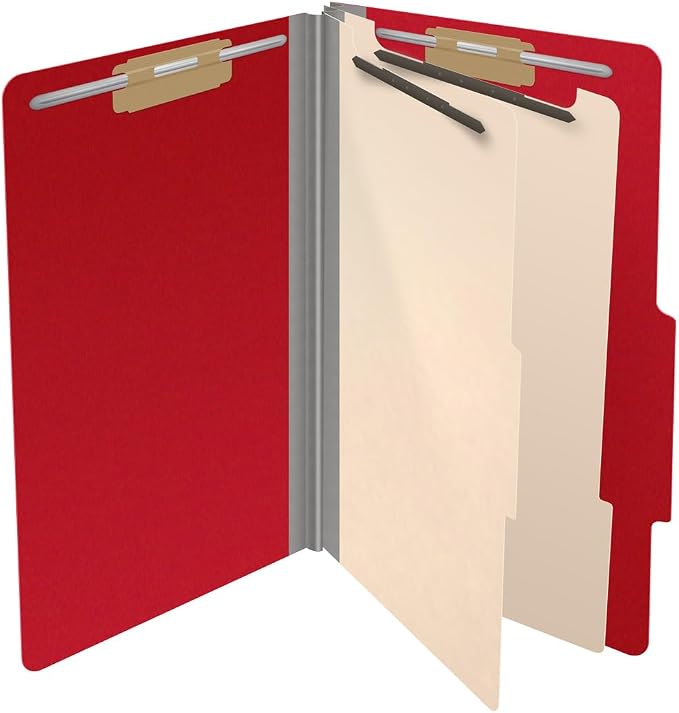 25 Pt. Pressboard Classification Folders, 2/5 Cut ROC Top Tab, Legal Size, 2 Dividers, Deep Red (Box of 10) - Image 4