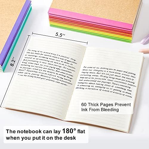 feela 48 Pack Composition Notebooks Bulk, Kraft Cover Lined Blank College Ruled Composition Travel Journals with Rainbow Spines For Women Students Business, 60 Pages, 8.3”x 5.5”, A5, 8 Colors - Image 2