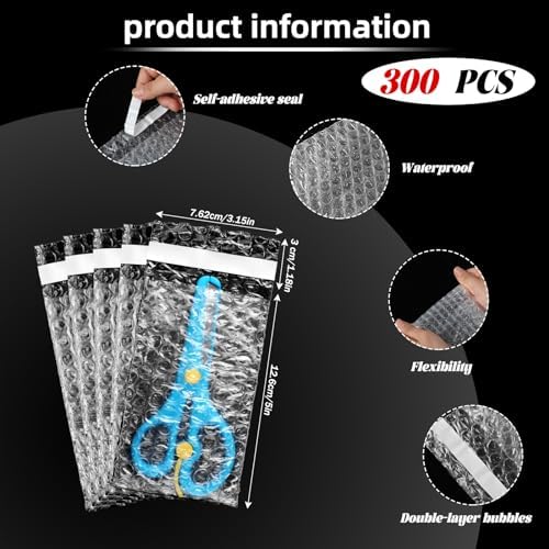 Frienda 300 Pcs Self Adhesive Bubble Bags Packing Pouches, 3" X 5" - Image 2