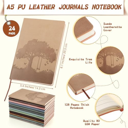 TaoBary A5 PU Leather Journals Bulk Colorful Tree Journal Notebook Soft Leather Cover Lined Ruled Writing Notebook for Back to School Office Group Team Volunteer(Assorted Colors,24 Pcs) - Image 2