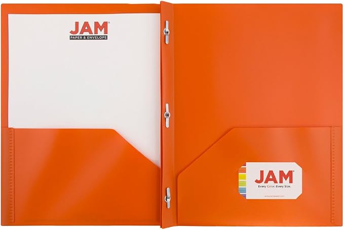 JAM PAPER Plastic Color POP Folders - 2 Pocket Durable Folders with Metal Prongs Fastener Clasps - Orange - Bulk 96/Pack - Image 3