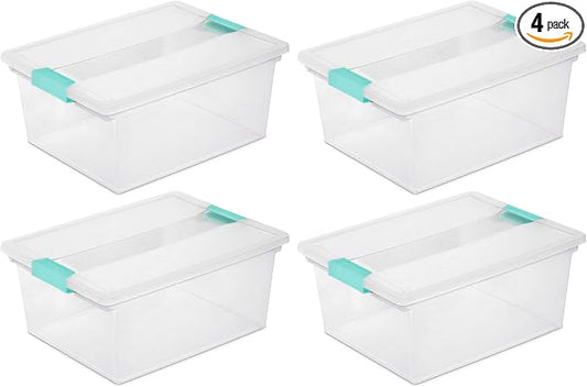 Sterilite Deep Clip Box, Clear Storage Bin with Latching Lid, 4 Pack by Sterilite