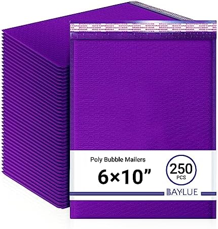 Purple Bubble Mailers 6x10, Poly Padded Envelopes #0, 250 Pack Bulk by BAYLUE