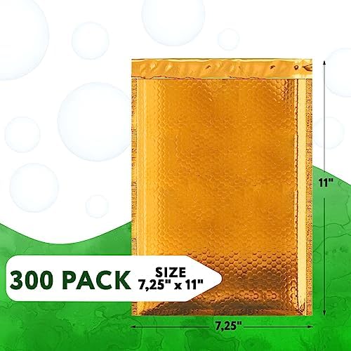 Metallic Bubble Mailers, Gold Glossy Padded Envelopes 7.25 x 11 Inches, Cushion Bubble Shipping Bags, Self Seal Mailing Envelopes, Pack of 300 - Image 2