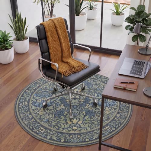 5FT Round Office Chair Mat for Hardwood Floor, Non-Slip Washable Dark Blue - Image 2