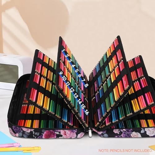 JAKAGO 480 Slots Colored Pencil Case Extra Large Capacity Pen Holder for Artist Painter Zipper Organizer Bag for Marker Highlighter Storage Case for Office Sketch Travel Supplies (Purple Rose) - Image 3