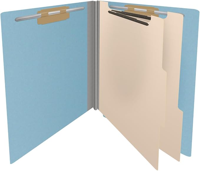 25 Pt. Pressboard Classification Folders, Full Cut End Tab, Letter Size, 2 Dividers, Light Blue (Box of 10) - Image 4