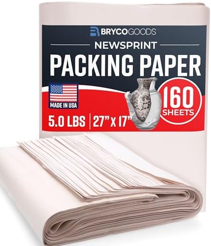 Bryco Goods Newsprint Packing Paper Sheets for Moving - 5lb - 160 Sheets of Newspaper Paper - Must Have in Your Moving Supplies - 27" x 17" - Made in USA by BrycoGoods