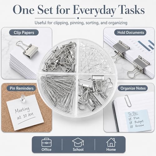 Paper Clips Binder Push Pin Set, Assorted Sized Binder Clips - Image 6