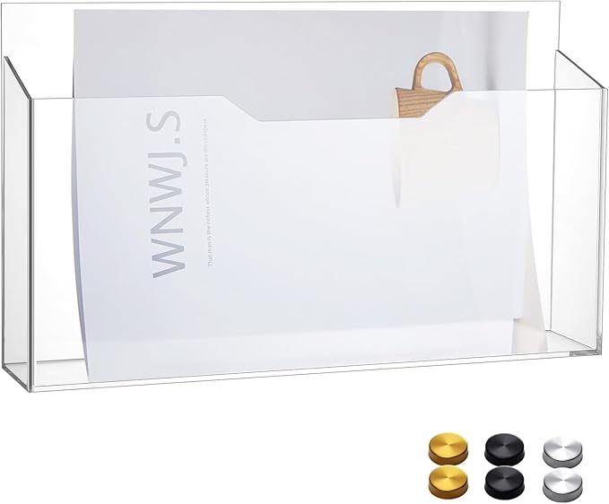Feifeiya 1 Pack 14"x8.3"x2.4" Clear Acrylic Wall File Holder Organizer Wall Mount Magazine Document Brochure Mail Pocket Durable File Storage with 3 Colors Screw Cap for Office Home Waiting Room Use by Feifeiya
