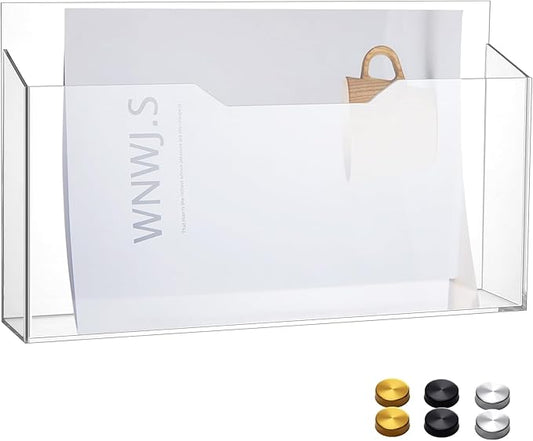 Feifeiya 1 Pack 14"x8.3"x2.4" Clear Acrylic Wall File Holder Organizer Wall Mount Magazine Document Brochure Mail Pocket Durable File Storage with 3 Colors Screw Cap for Office Home Waiting Room Use by Feifeiya