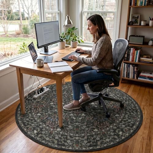 5FT Round Office Chair Mat for Hardwood Floor, Non-Slip Washable Moss Green - Image 2