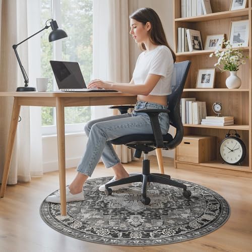 4FT Round Office Chair Mat for Hardwood Floor, Non-Slip Washable Black - Image 2