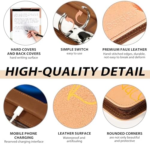 Ospelelf Leather Clipboard with Storage, Zippered Padfolio Portfolio Organizer, 3 Ring Binder 1 Inch, Notepad, Tablet Sleeve, 5 Dividers with Pocket for Office, Students, Teachers Abstract Brown - Image 5