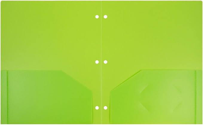 JAM PAPER Heavy Duty Plastic 3 Hole Punch Pocket Folders - Extra Tough School Folders - Lime Green - 6/Pack - Image 7