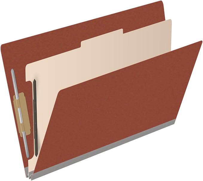 Ecom Folders Top Tab Pressboard Classification Folders | Legal Size 25 Pt Stock with 1 Divider | 2/5 Cut ROC Tab for Medical & Office Filing | 4 Filing Sections | Brick Red, Box of 10 - Image 2