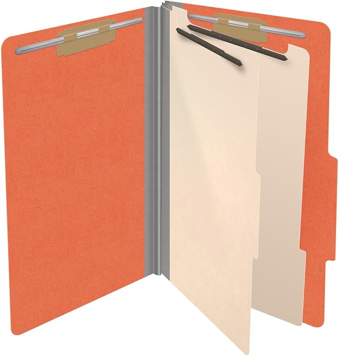 18 pt Heavy Duty Top Tab Color Folders, 2/5 Cut ROC Top Tab, Legal Size, 2 Dividers, Orange (Box of 10) - Image 4