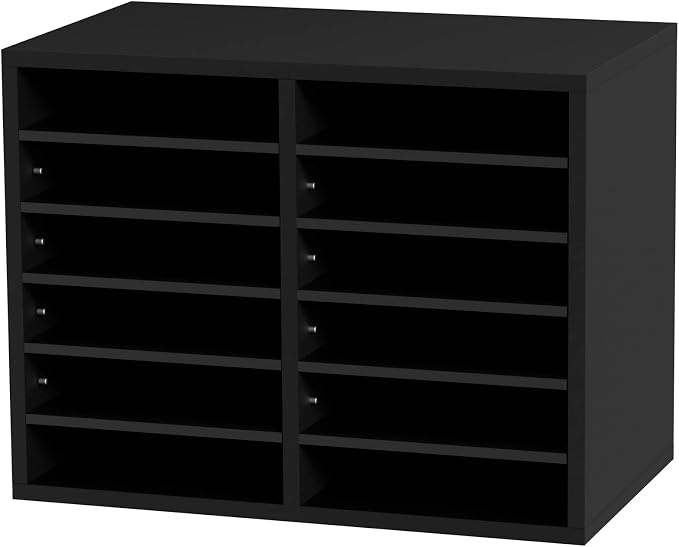 VEVOR Literature Organizers, 12 Compartments Office Mailbox with Adjustable Shelves，Wood Literature sorter 20.4x12x16.1 inches for Office, Home, Classroom, Mailrooms Organization, EPA Certified Black - Image 9