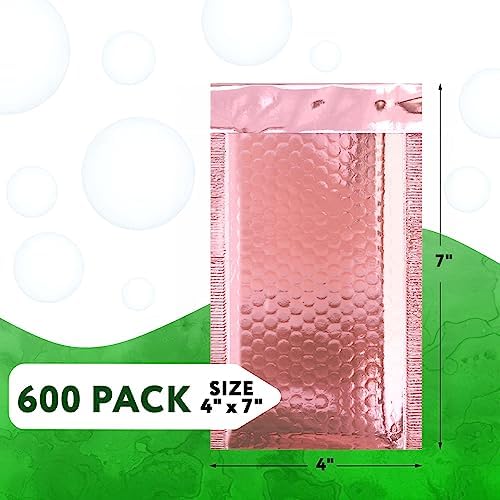 Metallic Bubble Mailers, Rose Gold Glossy Padded Envelopes 4 x 7 Inches, Cushion Bubble Shipping Bags, Self Seal Mailing Envelopes, Pack of 600 - Image 2