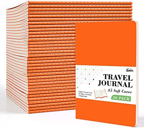 feela 36 Pack Soft Cover Journal Bulk, Lined Blank Travel Journal for Women Men Writing, Notebooks College Ruled for Work, Note Taking Notebook School Business Supplies, 8.2” x 5.5”, A5, Orange by feela
